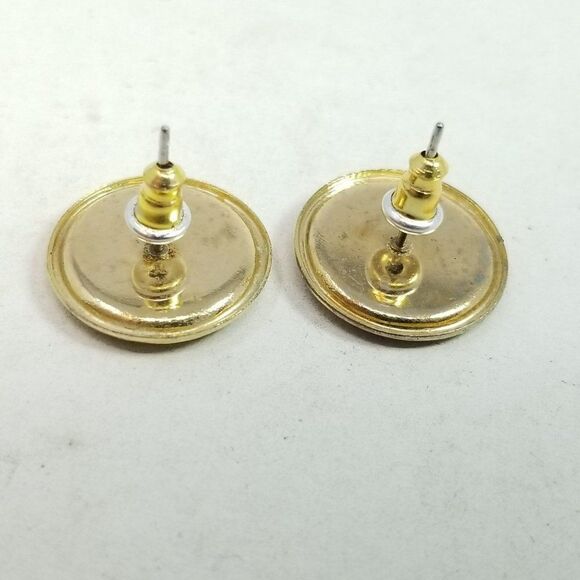 Vintage Snow White Design Round Stud Earrings, Gold Tone Setting, Estate - Picture 2 of 5